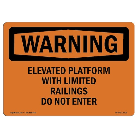 OSHA WARNING Sign, Elevated Platform W/ Limited Railings, 7in X 5in Decal